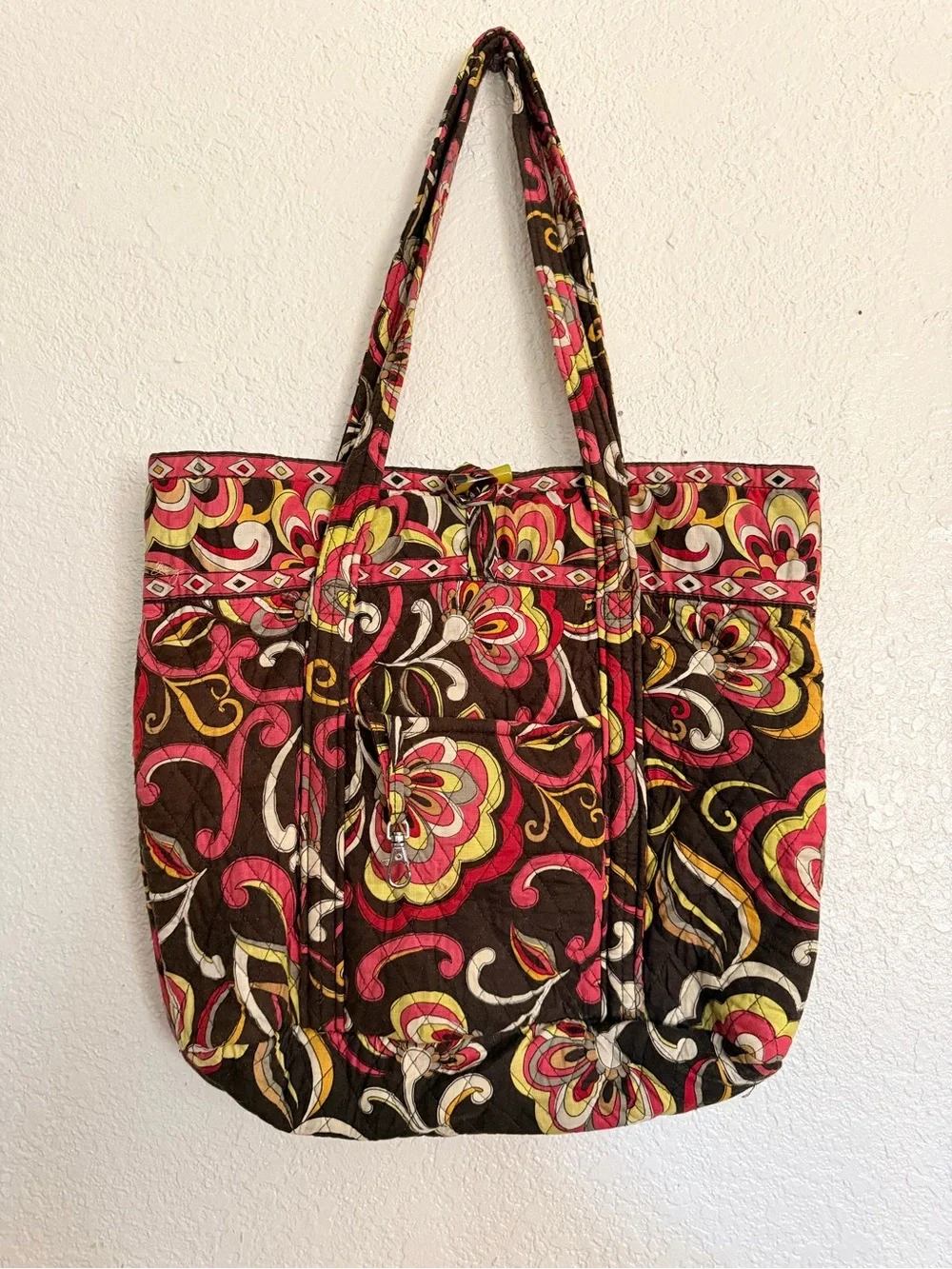 Vera Bradley Quilted Floral Tote in Brown, Red & Yellow